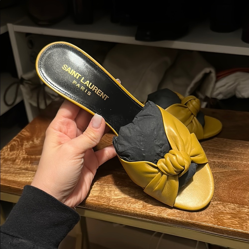 Saint Laurent Bianca Yellow Women's Heeled Sandals - Picture 2 of 4